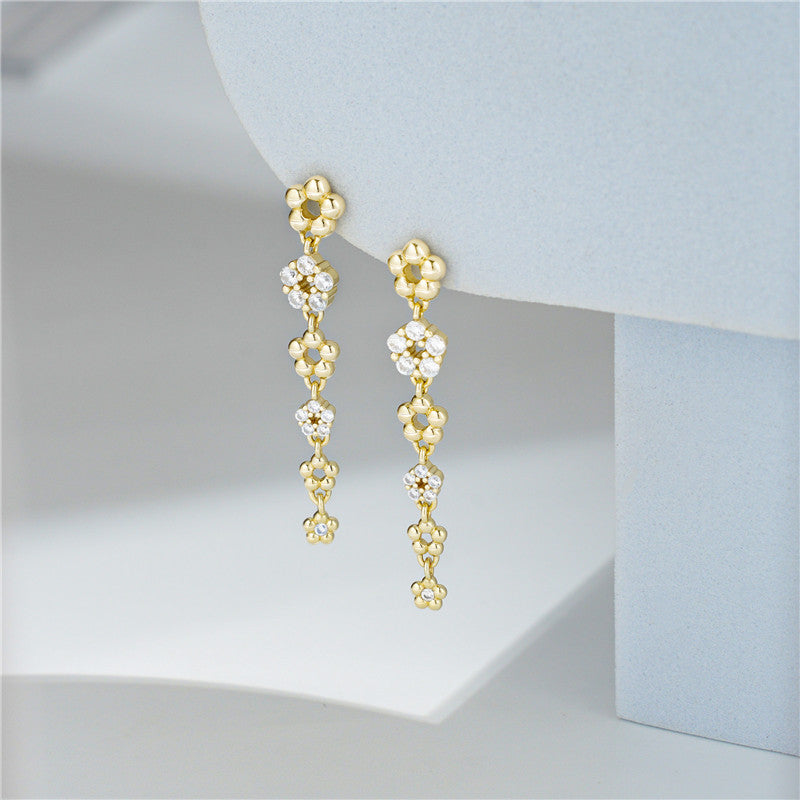 Arvaleeff 925 Silver Earrings with Line Floral